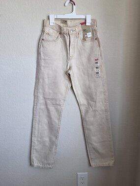 Levi's Women's 501 Original Straight Leg Cream Jeans NWT 24 x 30